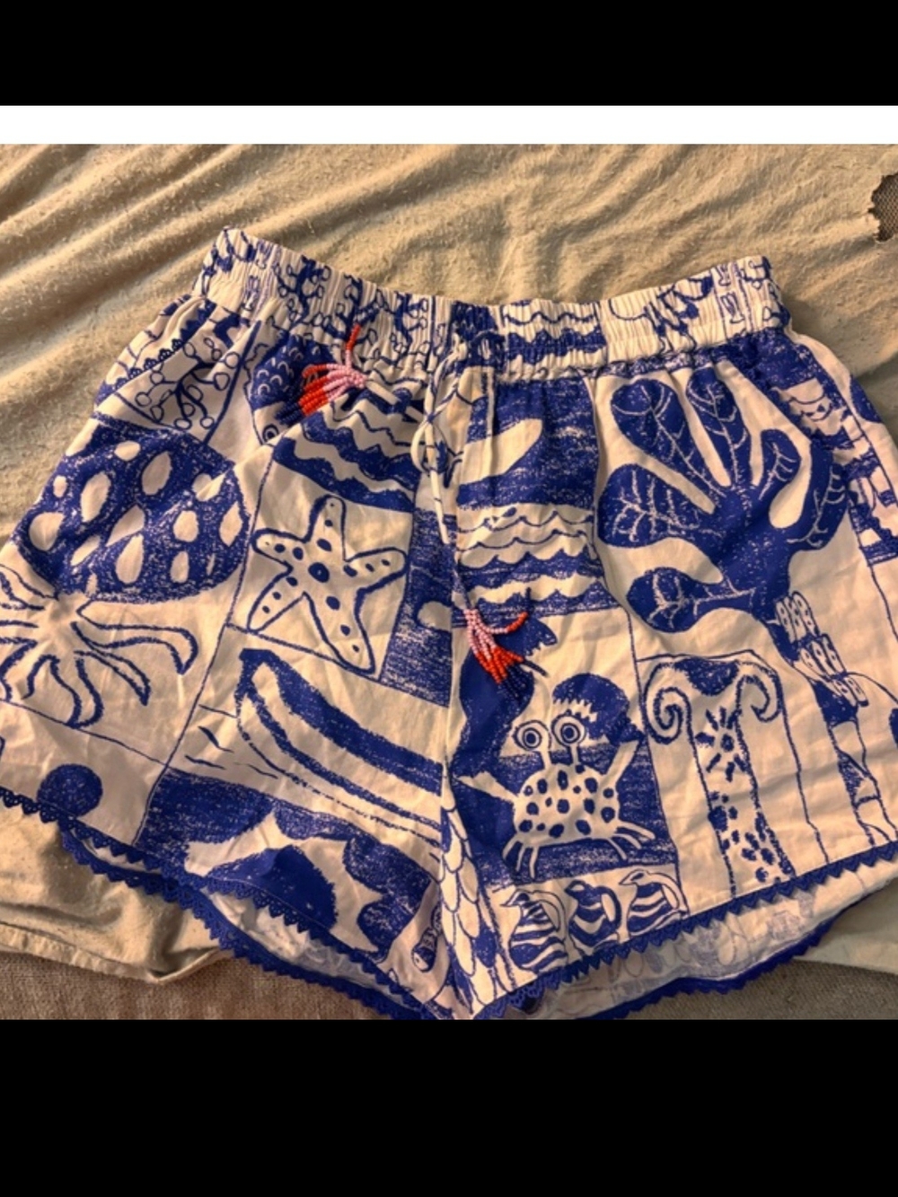FARM RIO medium Women's Blue and White Printed Cotton Shorts